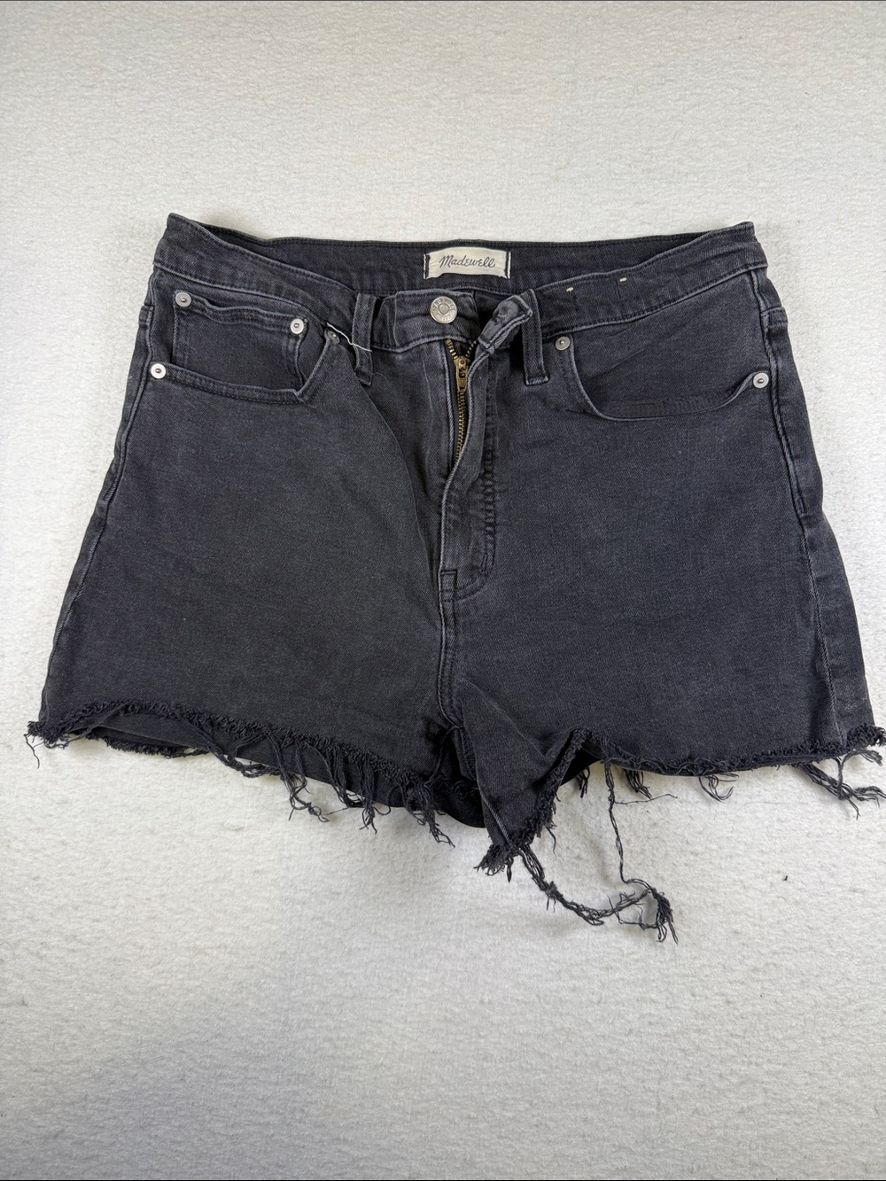 Madewell Black Frayed High-Rise Denim Shorts (P19)